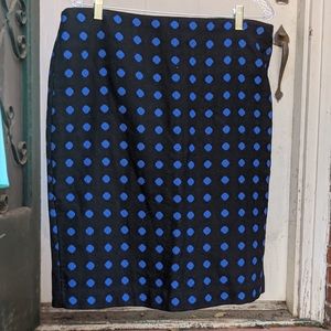TALBOTS Blue Polka Dots on Black Pencil Skirt